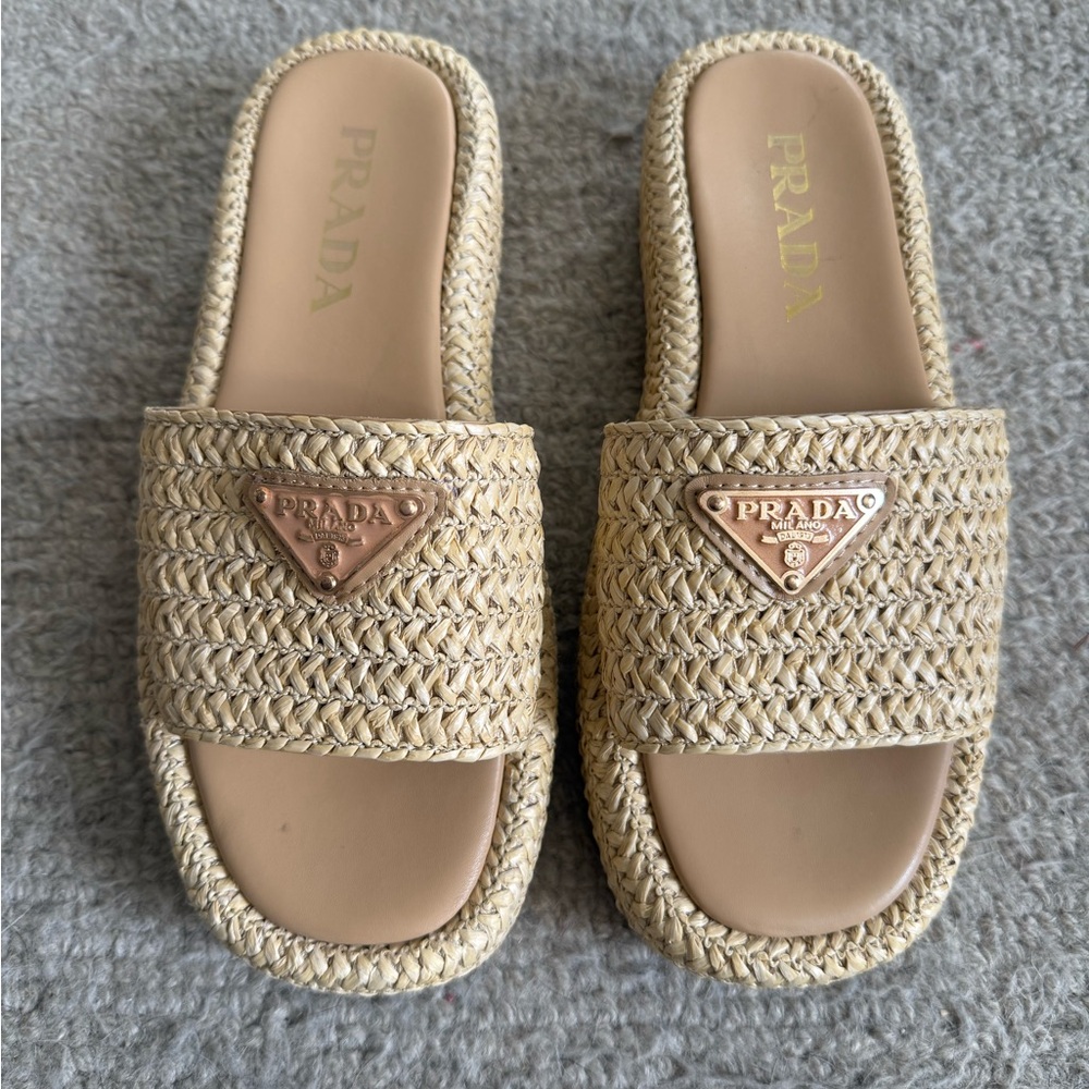 Raffia Platform Woven Slide Sandals